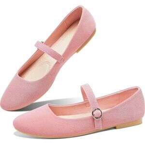 Obtaom Women Pink Polyester Round Toe Comfortable Classic Strap Ballet Flat